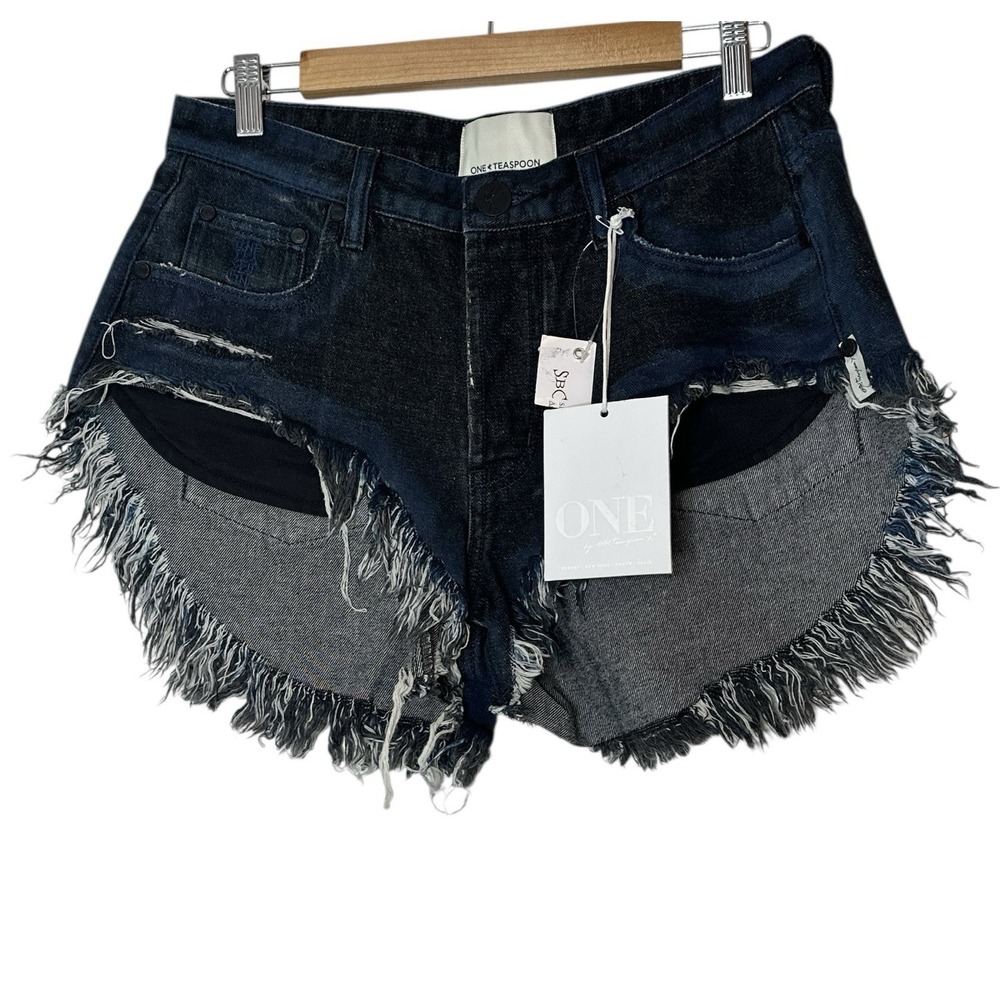 One Teaspoon Shorts Women 26 Blue Rollers Cutoff Denim‎ Distressed Hippie New